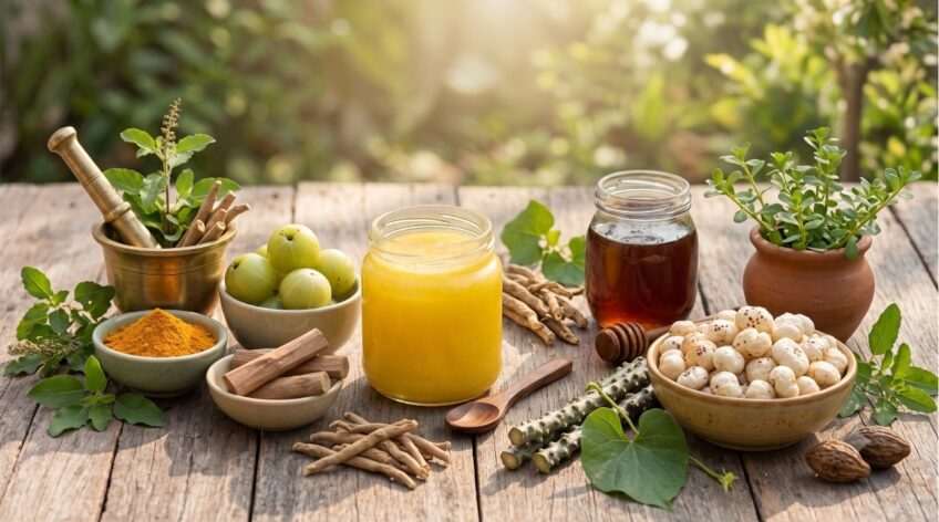 "100% Natural Ayurvedic Products" and "Future of Wellness,"